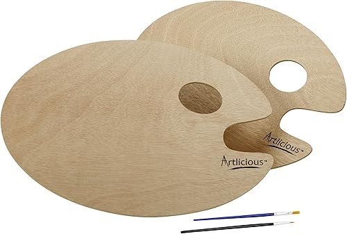 Miniatura 2 de Artlicious Paleta de pintura  Paletas de madera para pintura acrílica, óleo o acuarela  Bandejas de soporte para el pulgar para mezclar colores