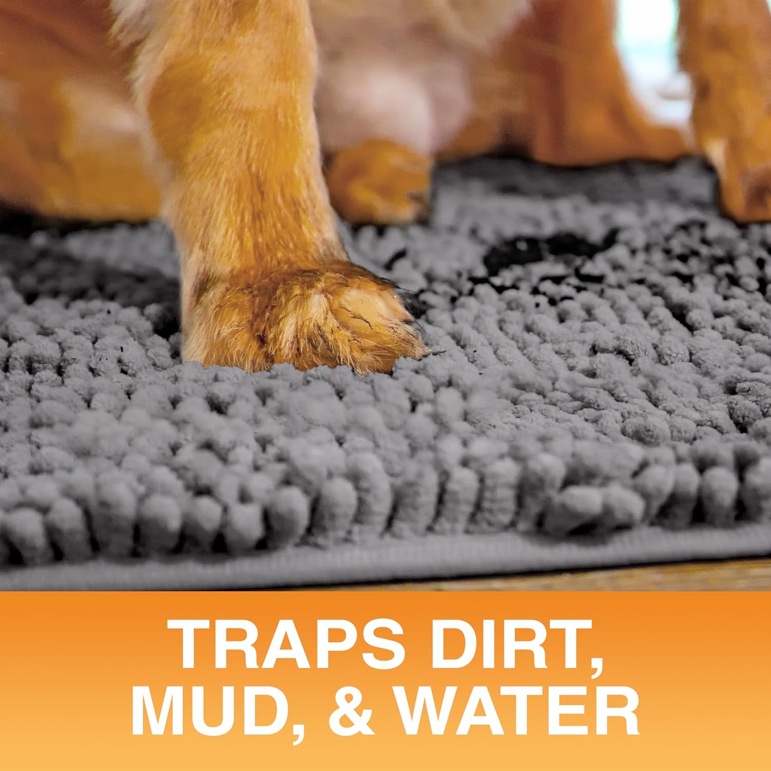 Neater Pets Muddy Paws Dog Door Mat 30” x 20” – Super Absorbent & Quick-Dry Chenille Doormat for Trapping Dirt, Water, Mud - Non-Slip, Machine Washable Pet Rugs for Entryway, Indoor Mud Mats, Charcoal