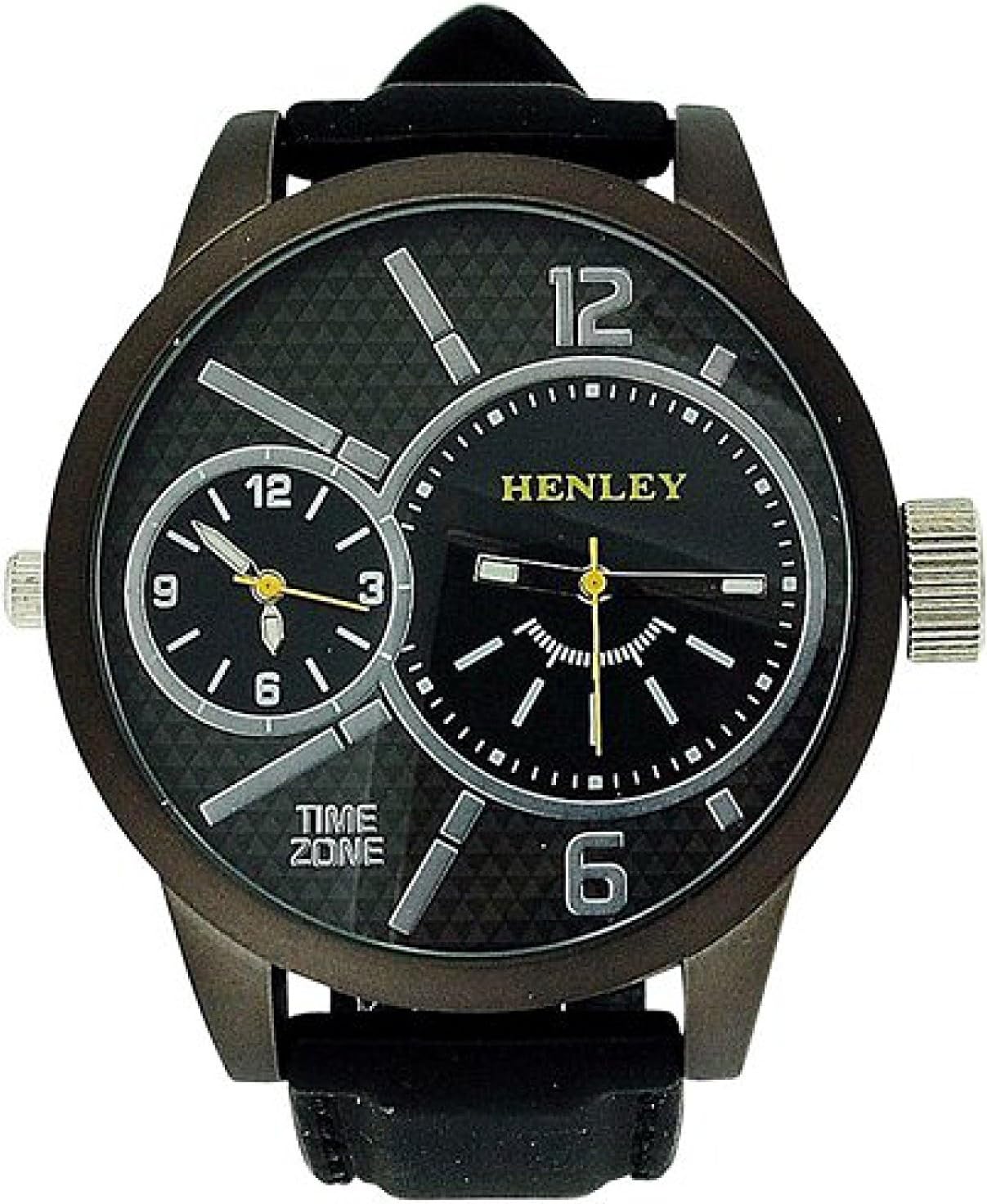 Henley Dual Time Laser Lens Men's Quartz Watch with Black Dial Analogue Display and Black Silicone Strap H02065.3