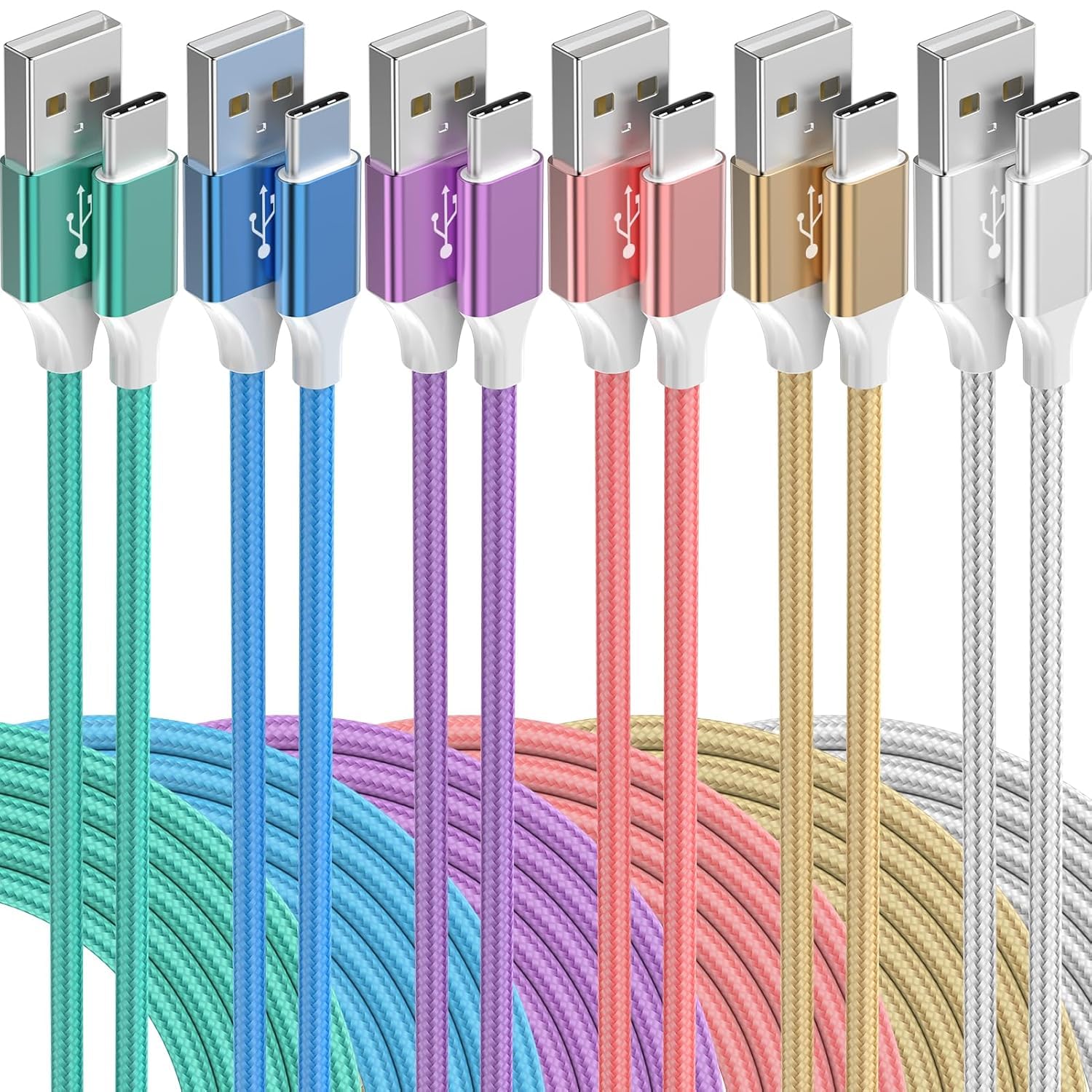 Confezione da 6 cavi da USB a USB C di tipo C, cavo di ricarica rapida in nylon intrecciato per Android per iPhone 16/15, Samsung Galaxy, Huawei, Google Pixel, Sony, Switch (3/3/3/6/6/3 ft)