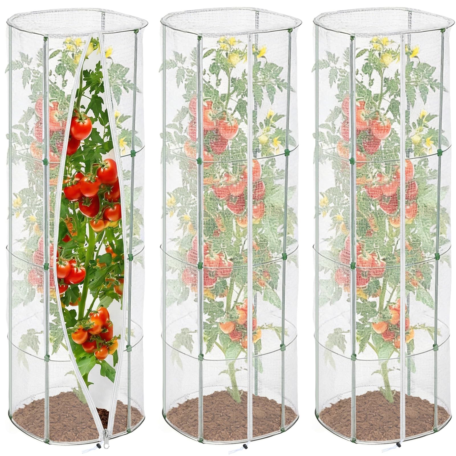 Photo 1 of ***STOCK PHOTO FOR REFRENCE***
3 Pcs Garden Bird Netting Cover for Round Tomato Cage, 59" x 14.6" - Fits 13" D x 63" H Cage, Tomato Trellis Plant Net Cover with Zipper & Drawstring, Insect Barrier for Protecting Vegetables Fruits