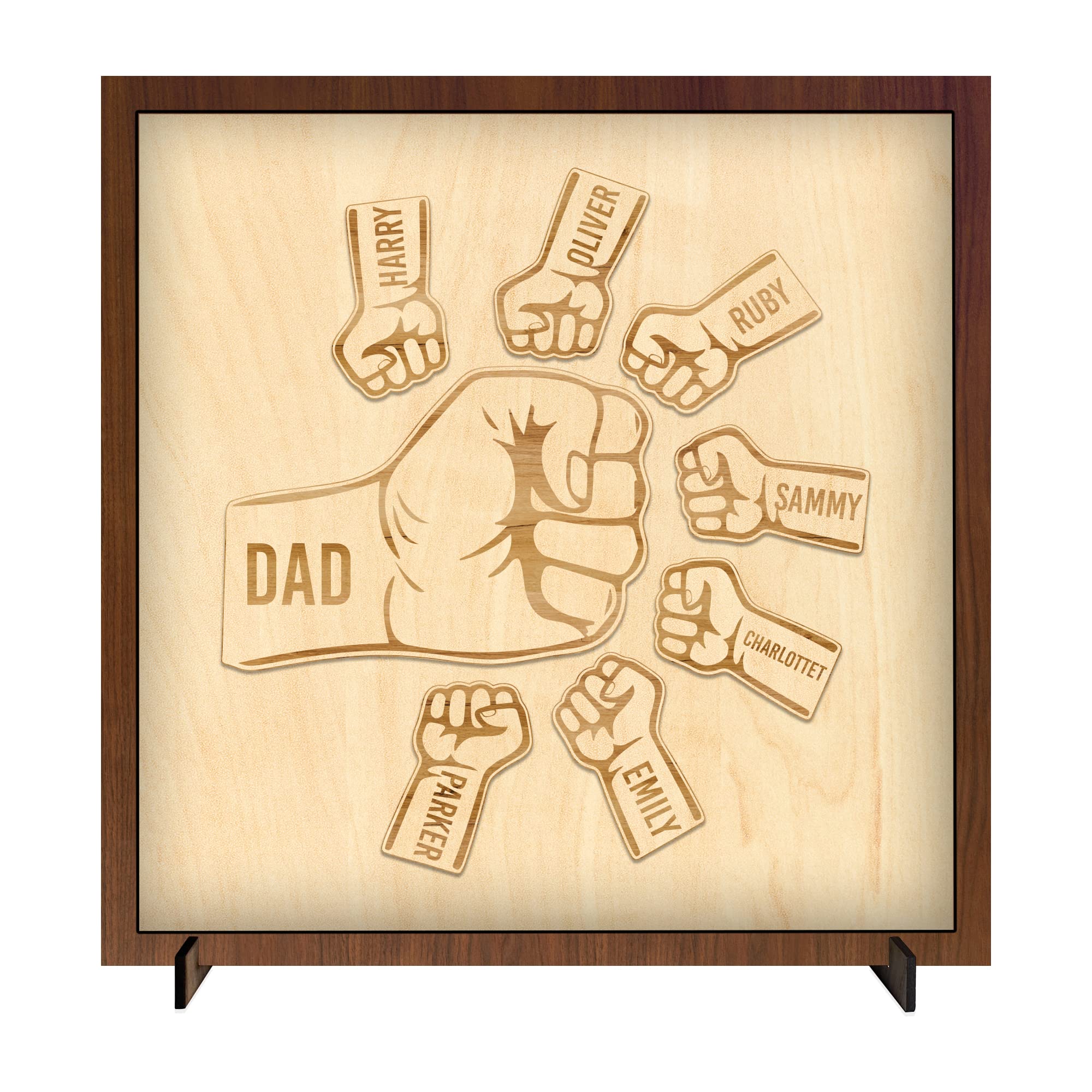 Print Maniacs Walnut/Maple Personalised Fists Bump Sign - Custom Fist Bump Dad Plaque - Father's Day Wood Sign - 30 X 30Cm & - Rustic, Sentimental