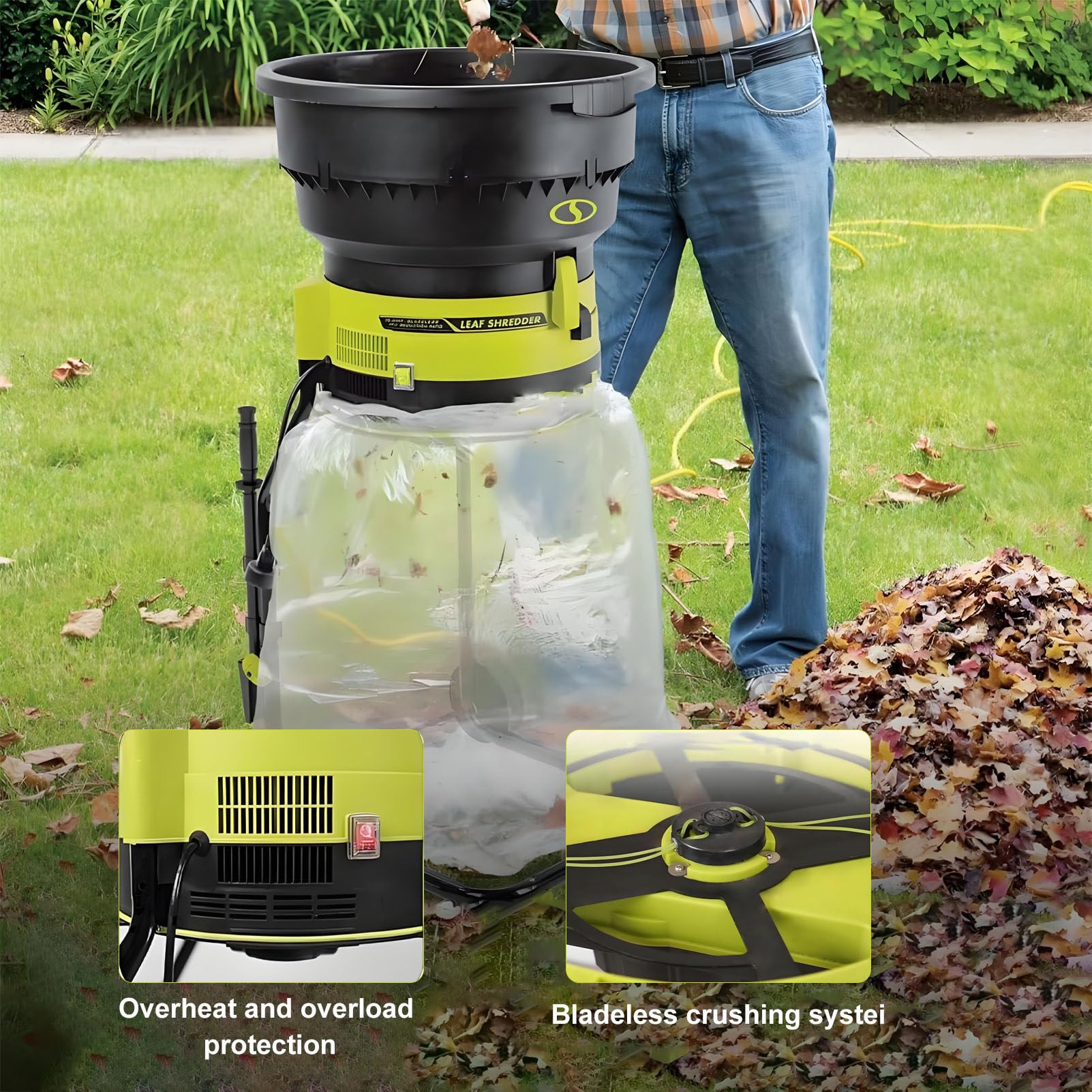 Trituradora de jardín eléctrica, trituradora de Hojas, 2500 W de Potencia, 8000 RPM, relación de trituración de 17:1, para el Mantenimiento del jardín doméstico. LeafShredder+NoPowercord