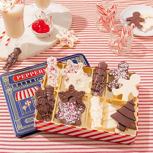 Miniatura 3 de Caramelos de corteza de lata de regalo de menta de Navidad  Cesta de regalo de chocolate gourmet navideña, surtido festivo con cascanueces, árboles