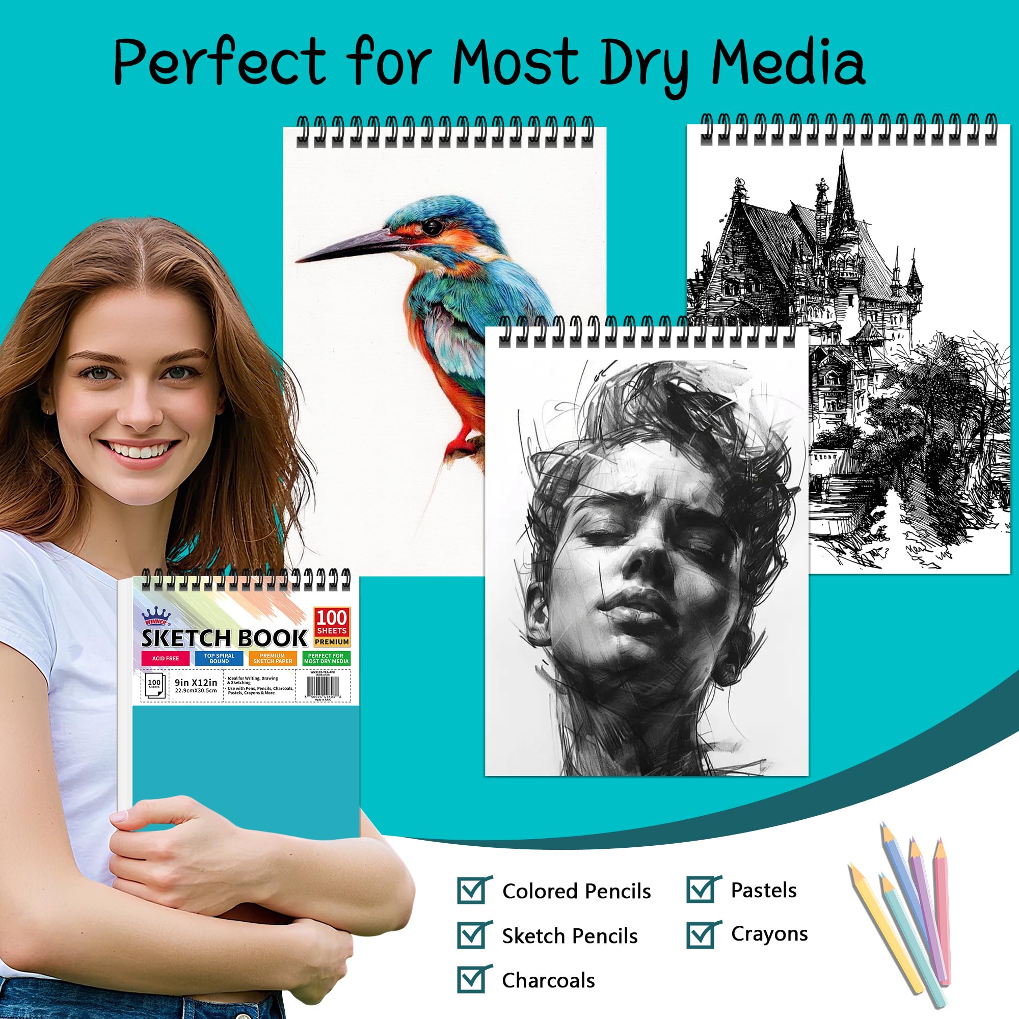 9"x12" Sketchbook - 400 Sheets for Kids & Artists -4 9"x12" Sketchbook - 400 Sheets for Kids & Artists -4