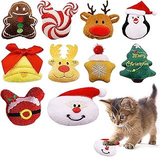 PAI SENCE 10pcs Christmas Cat Catnip Toys for Indoor Cats Interactive Xmas Gift Plush Stuffed Kitten Chew Bite Kick Toys Kitty Playing Relieve Stress Cat Lovers Gifts