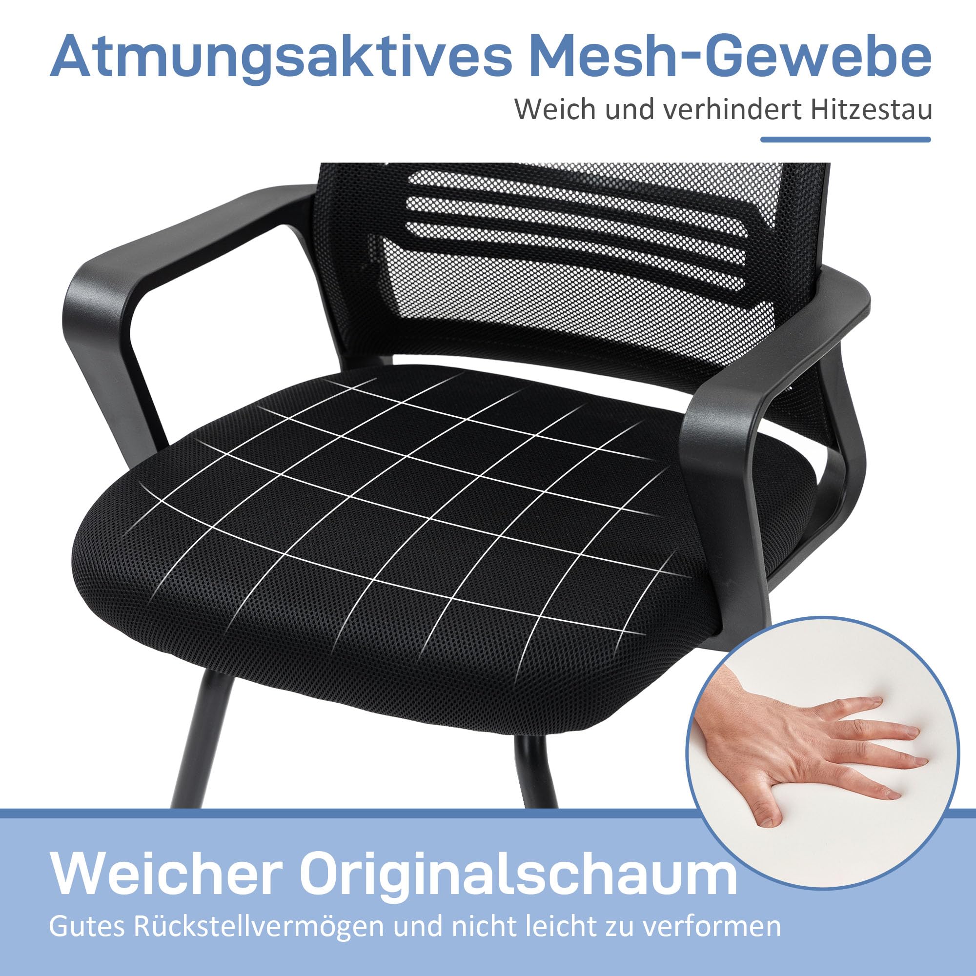 HOMCOM Bürostuhl Freischwinger Besucherstuhl mit Armlehne, Kufenbasis Ergonomischer Schwingstuhl Konferenzstuhl Bürostühle für Büro, Konferenzraum, Arbeitszimmer Schwarz