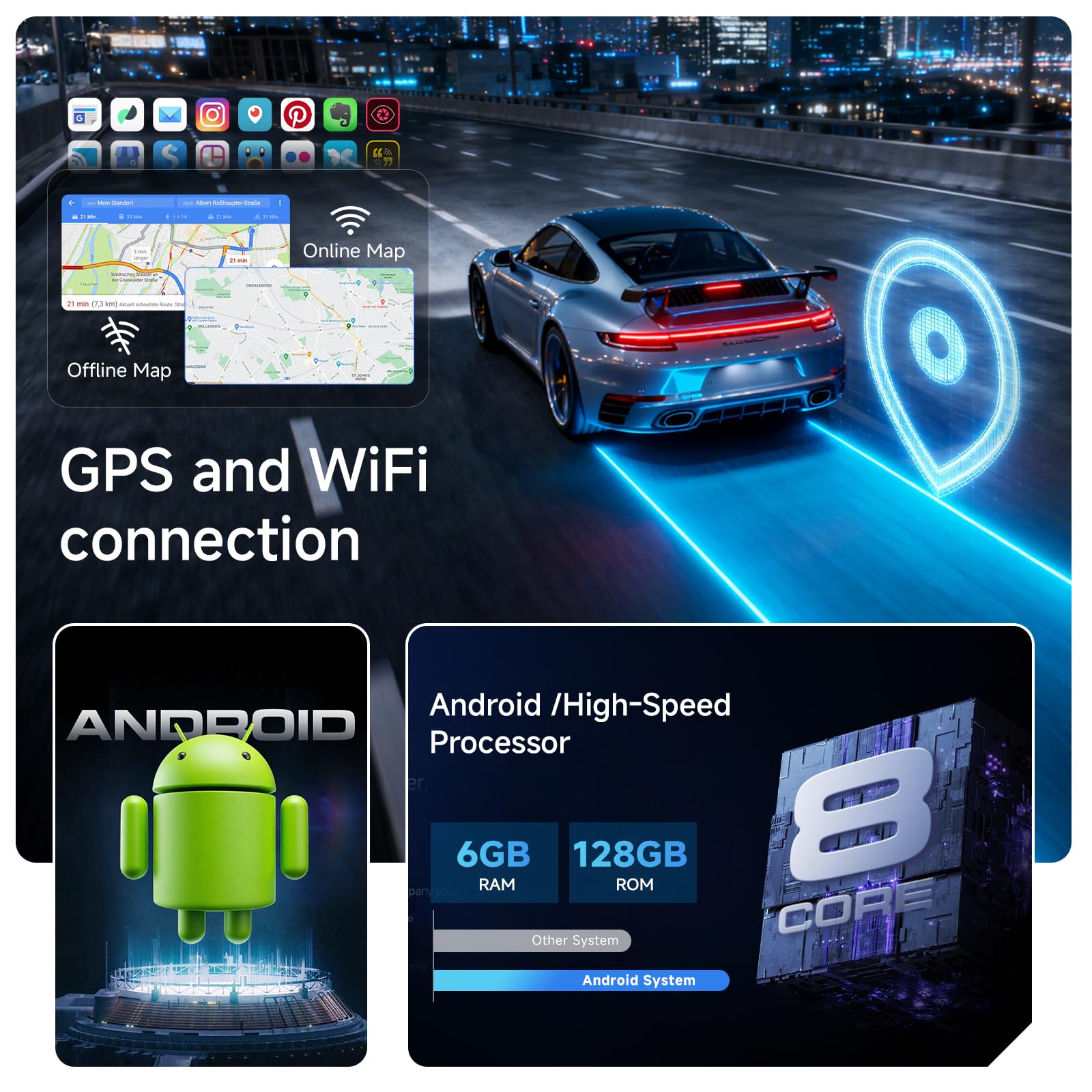 Hodozzy 6G+128GB 8-Core Radio para Renault Megane 2 2004-2008 Android Auto