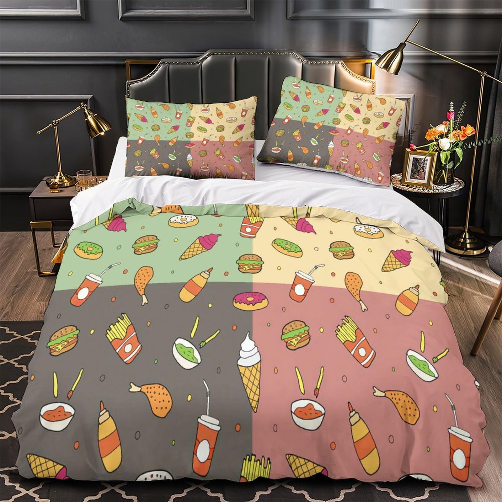 Juego de Funda Nórdica 3D Impresa Snacks Coloridos, Microfibra Suave Transpirable para Dormitorio Adultos Jóvenes Super King（260x220cm）