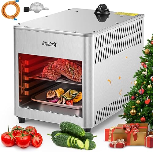 Newhai Parrilla de carne a gas propano de 1400 para carnívoros, carne de propano portátil, ahumador, asador de acero inoxidable, cocción rápida