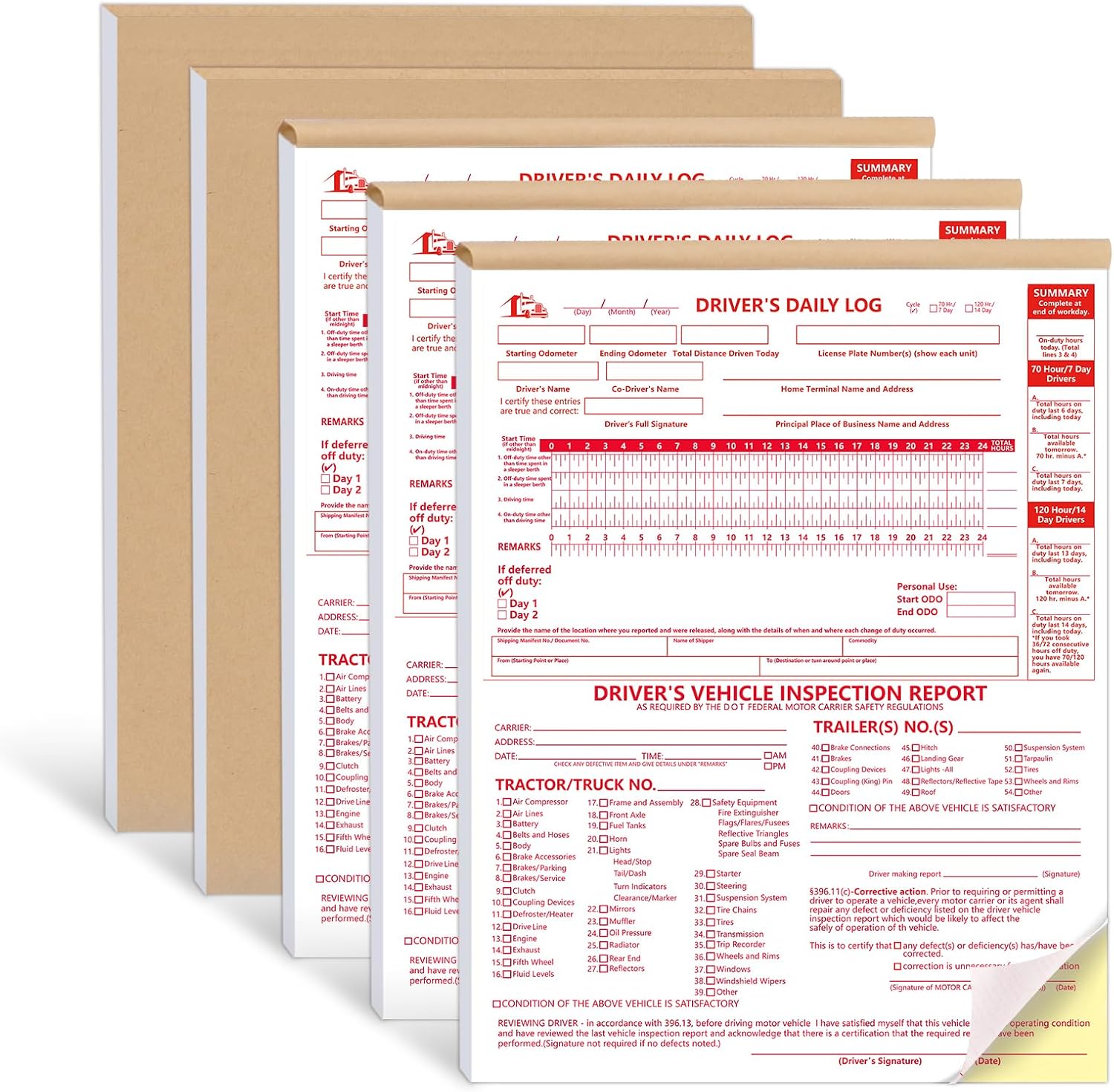 5 Pcs 8.5x11inch 2-in-1 Driver Log Books for Truckers Dot Log Book Driver Vehicle Inspection Report Log Books with Detail Backup Truck Inspection Forms 2-Ply Carbonless for Drivers (Large Size)