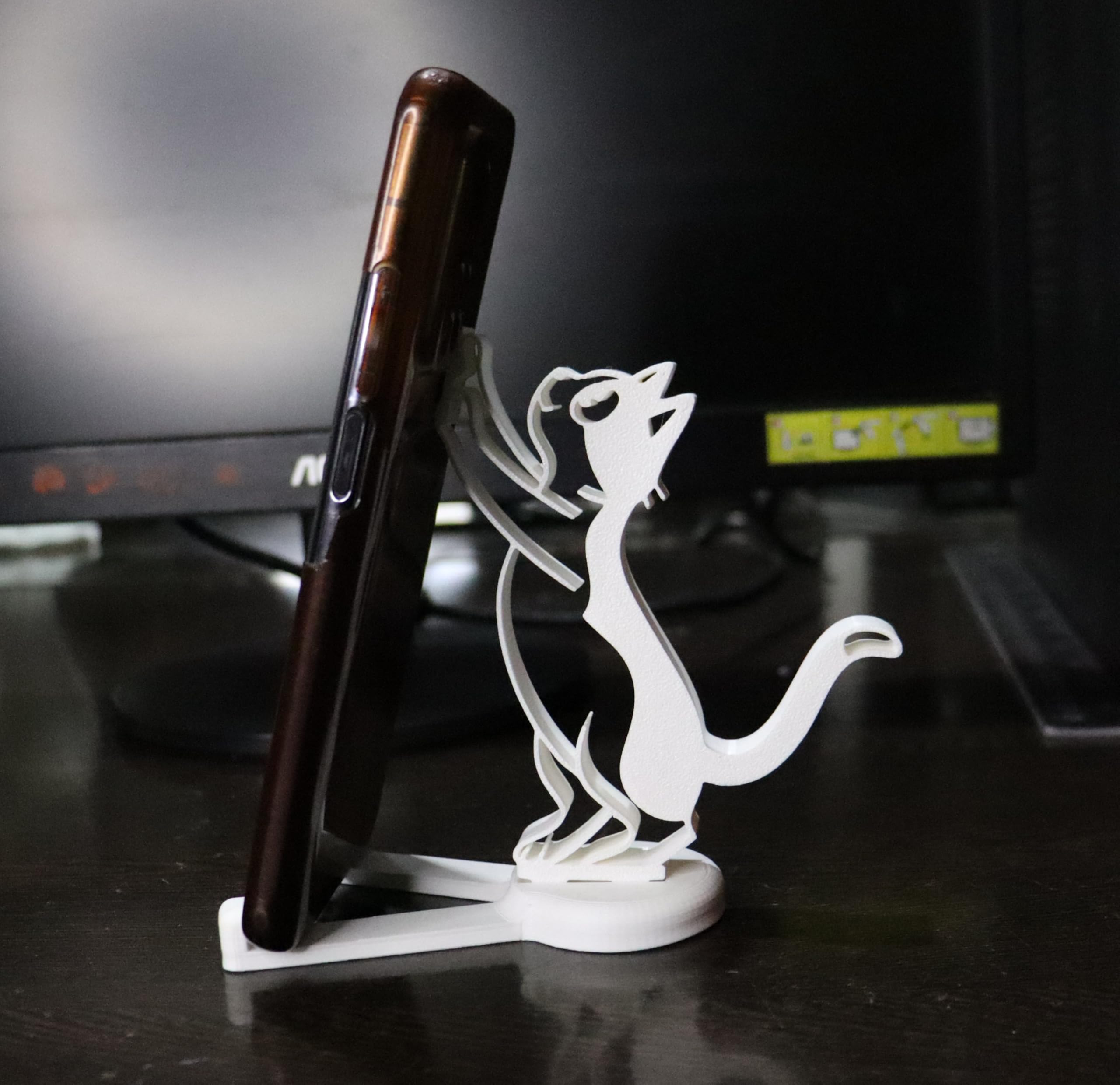 3D Printed Cat Mobile Stand | Cute Animal Design Phone Holder for Desk & Table | Universal Smartphone Stand for Office, Home & Study | Lightweight & Durable (White)-image-33