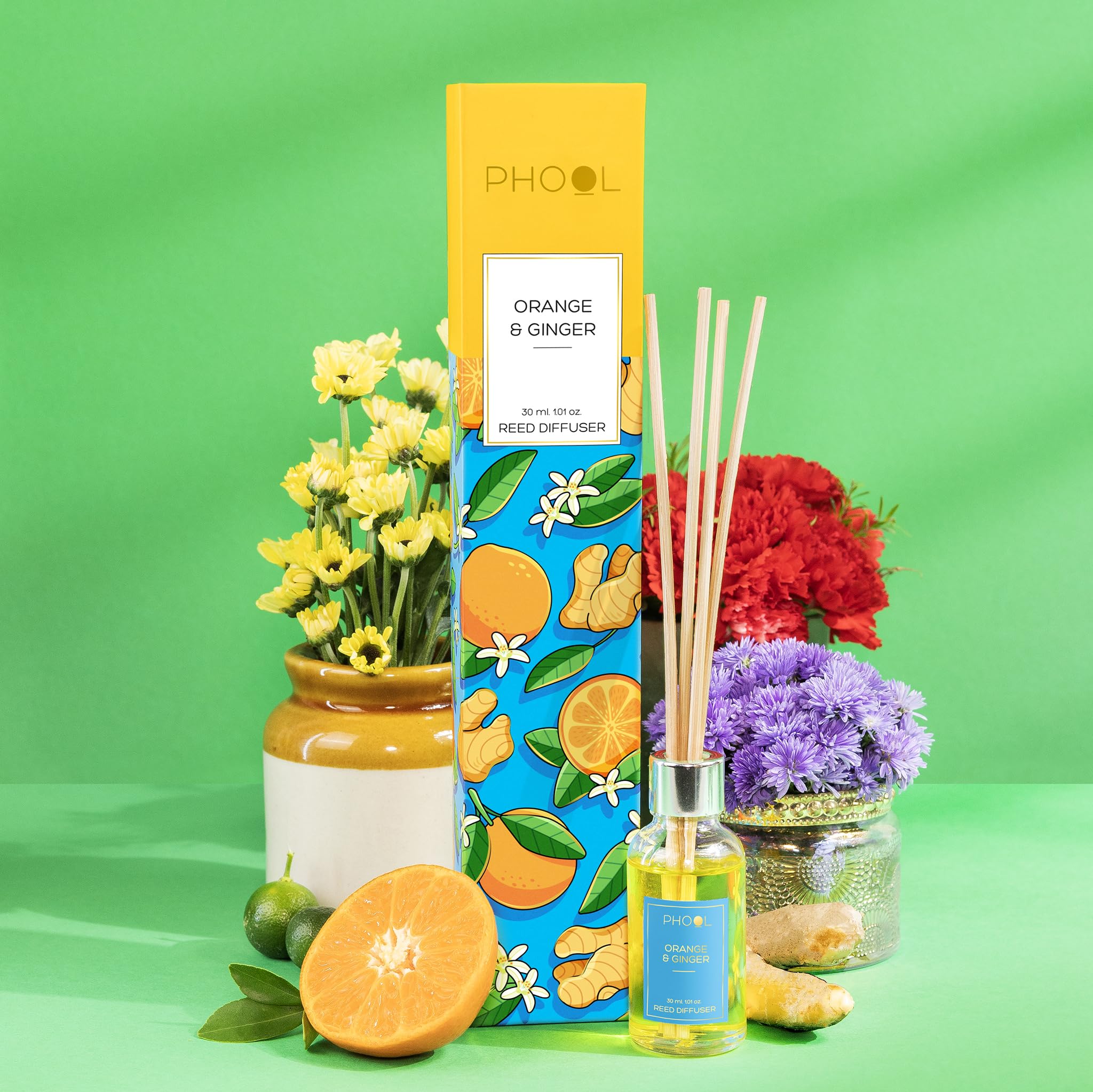Phool Orange & Ginger Reed Diffuser Set – 30ml | Natural Scented Diffuser with Reed Sticks, Strong and Long Lasting Aroma - Diffuser for Home Hall, Bedroom, Kitchen and Office-image-5