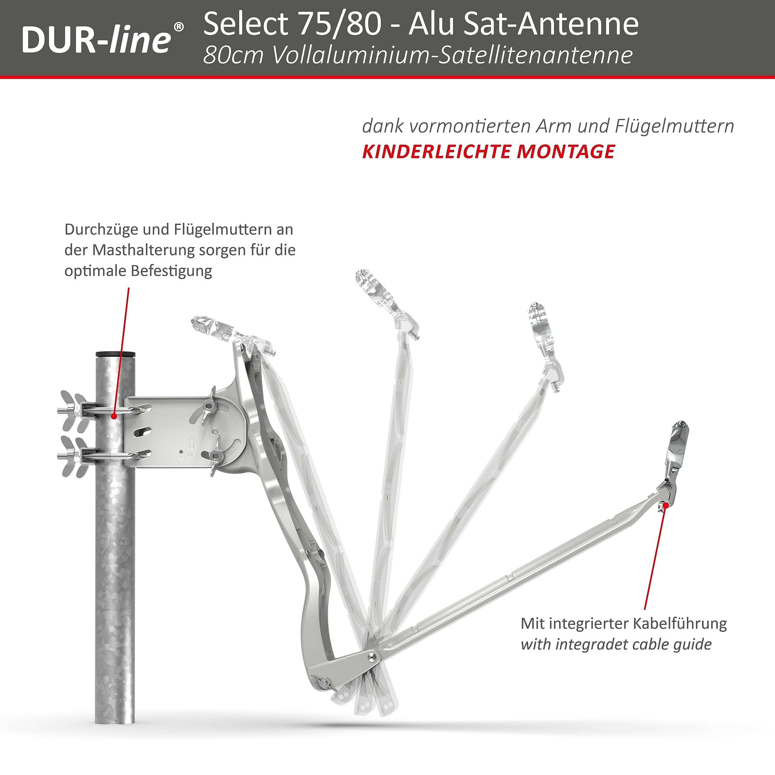 DUR-line sELECT 75/80 x 3 cm Antenne Parabolique Satellite Camping Car, Parabole Aluminium
