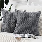 MADIZZ Pack of 2 Boho Striped Corduroy Throw Pillow Covers 16x16 Inch Cream White Soft Decorative Cushion Cover for Bedroom Sofa Pillow Shell