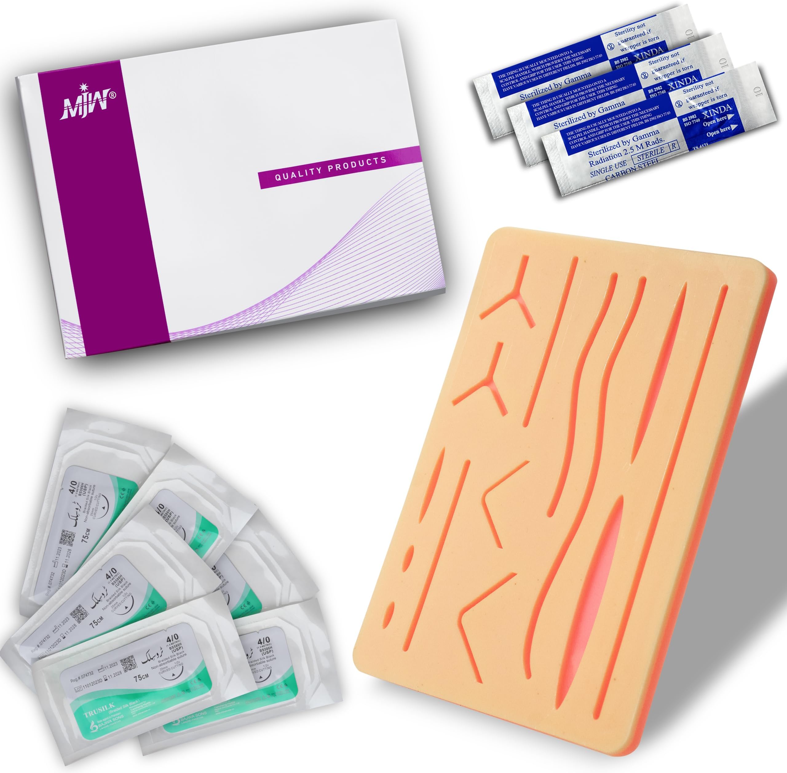 Suture Practice Pad 3 Layer 14 Wound 5x7" with Silicon Thread Durable Silicon Skin Suture Pad to be used by Students for Training and Practice of Medical | Veterinarian Students and Nurses