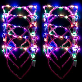 10 PCS Light Up Cat Ears Headband, LED Cute Cat Head Accessories for Women and Men Bar Party Supplies