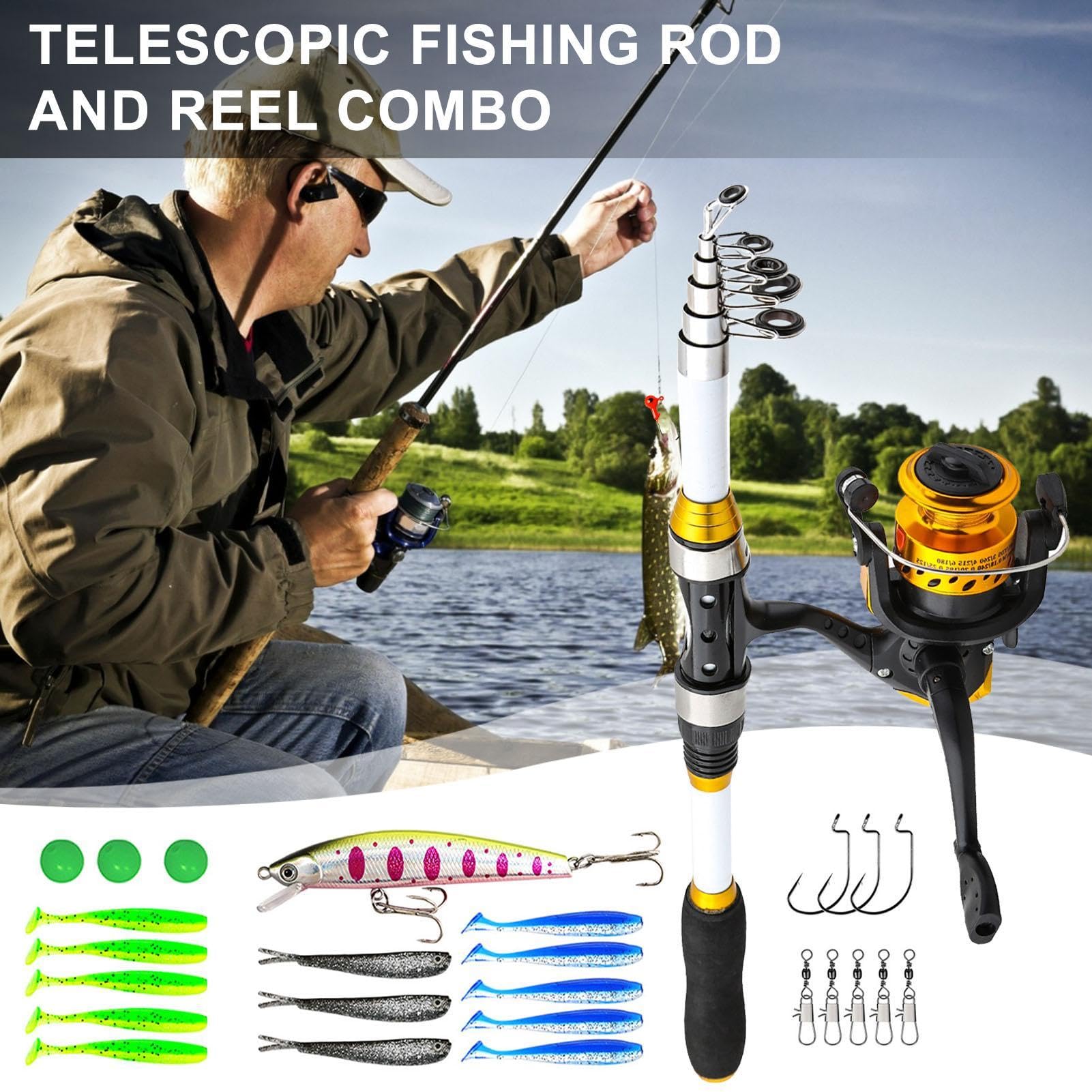 Bastones de pesca y carretes | Kit de equipo telescópico combinado con