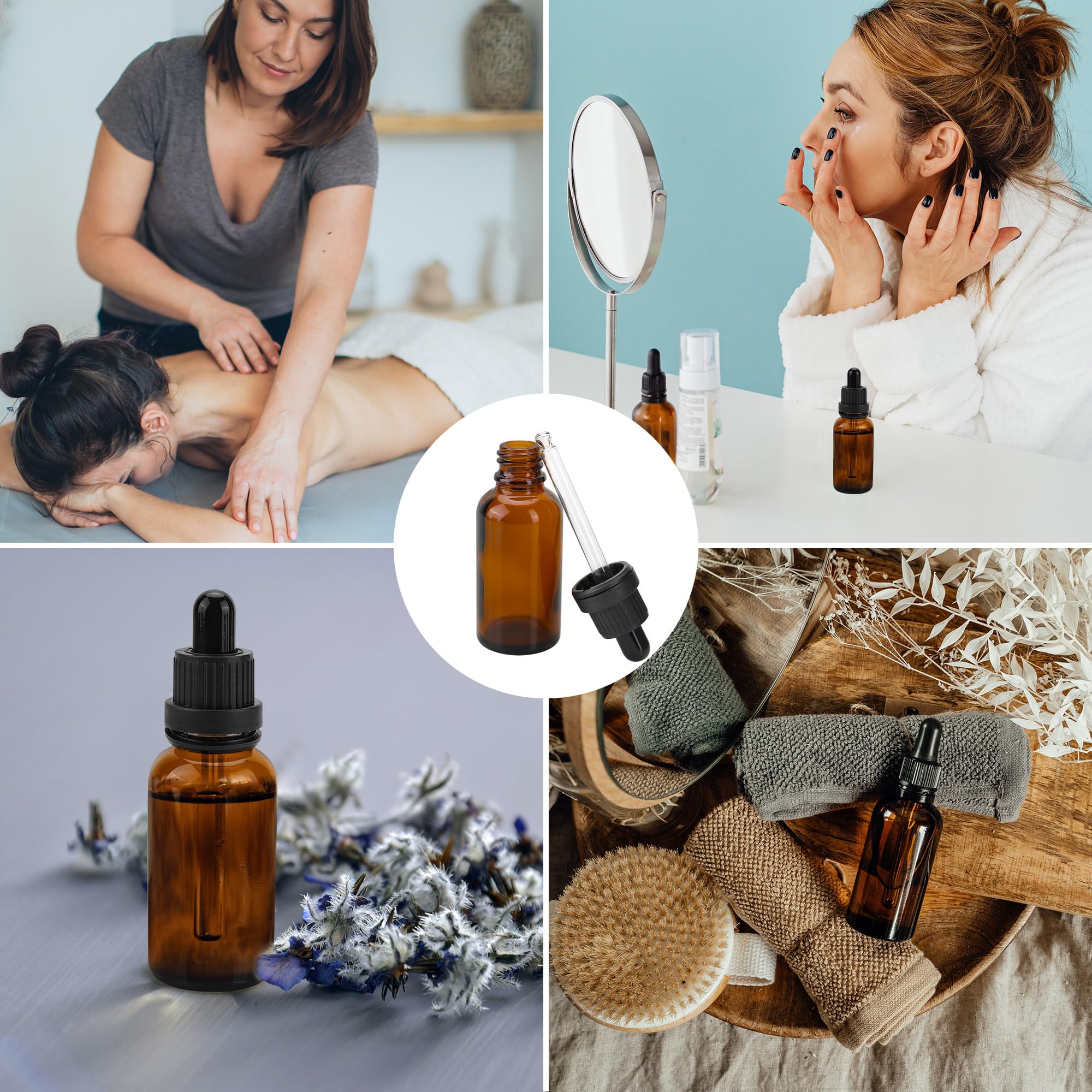 24 botellas cuentagotas de vidrio ámbar de 60 ml con pipeta, botella cuentagotas de pipeta de 2 onzas, botella cuentagotas de vidrio recargable para aceites esenciales, perfumes, líquidos