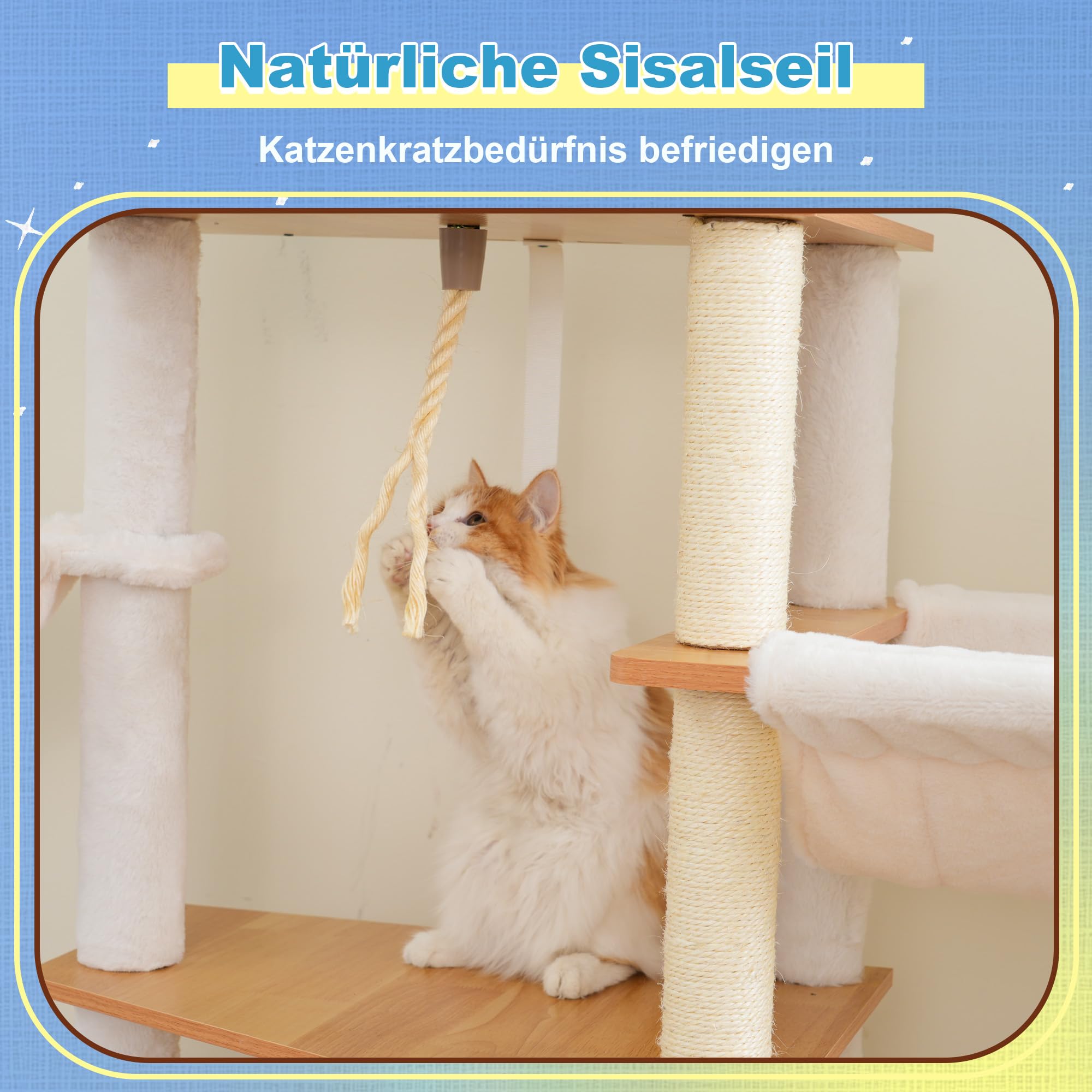 Hey-brother Árbol para Gatos de Madera Moderno, Rascador para Gatos 184 cm, Multinivel Estable con Plataformas Grandes, Hamaca, Cueva para Gatos, Máquina Peinadora y Escalera, Nogal MPJ121WB
