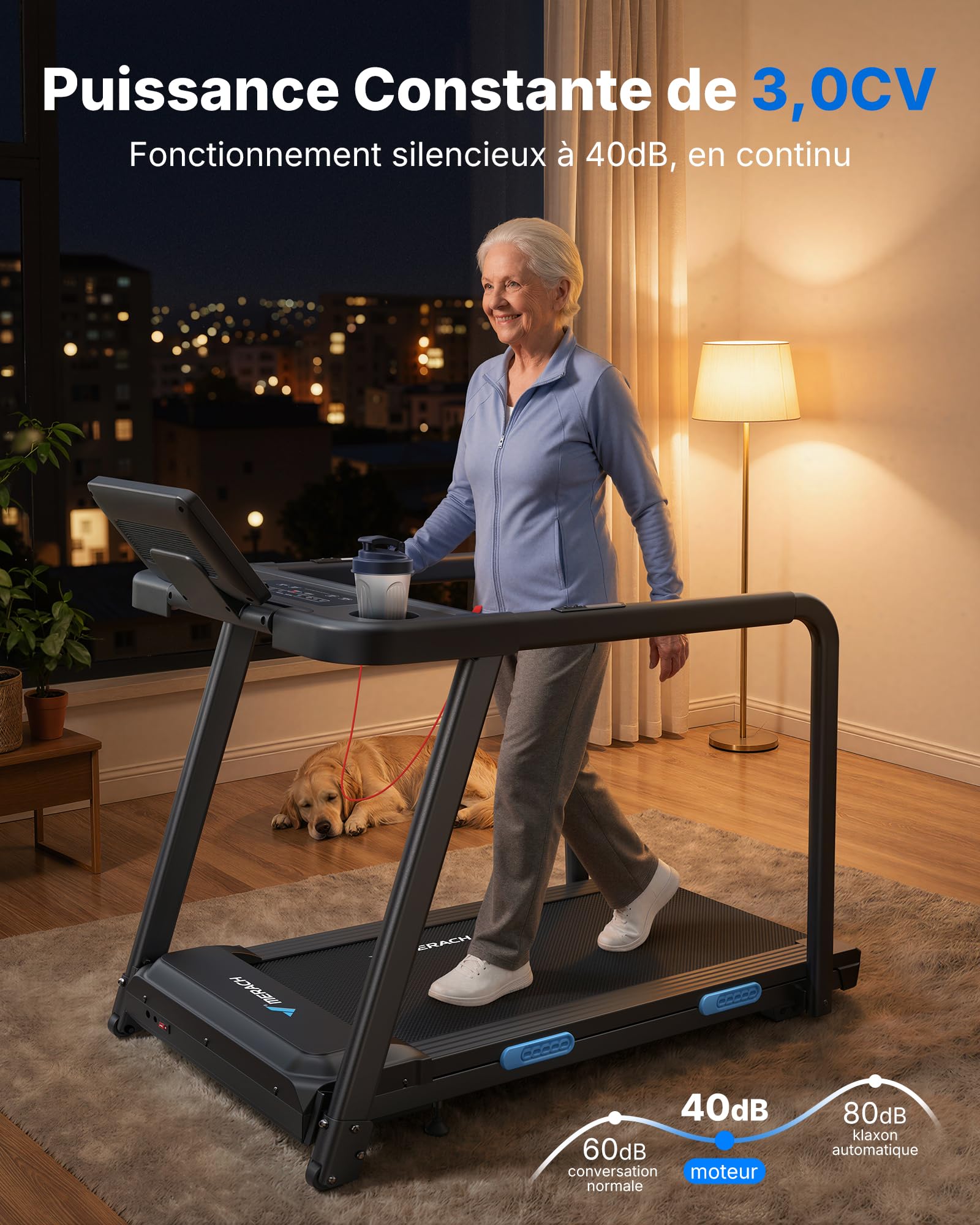 MERACH Tapis de Course Électrique Moteur Silencieux 3,0 CV Charge Max 136kg pour Seniors Rééducation Cardio à Domicile