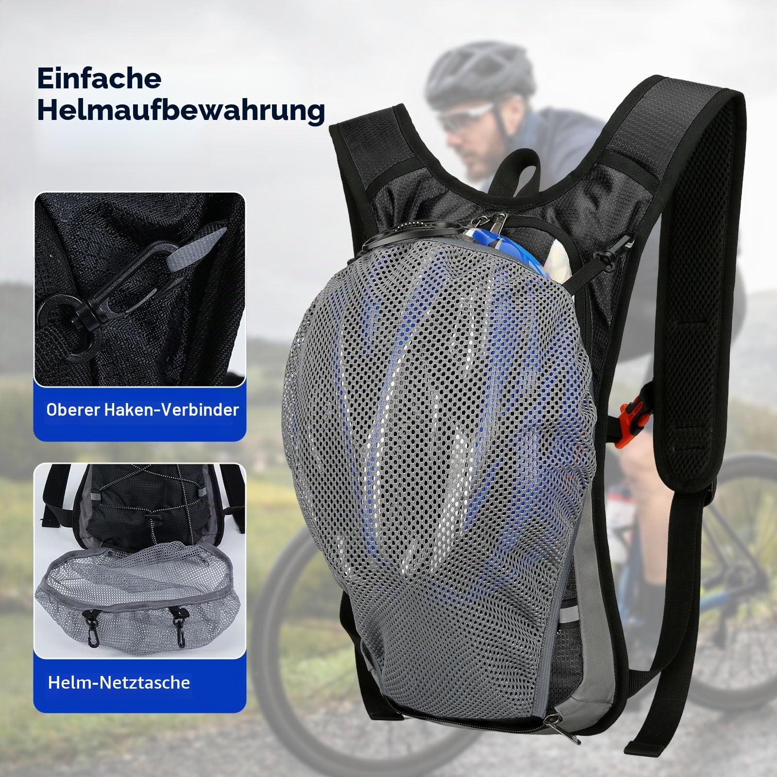 Trinkrucksack Ultralight mit 2L BPA-Frei Trinkblase & Helmnetz – Professioneller Laufrucksack & Fahrradrucksack mit it Verstellbarem Gurt für Herren Damen Skifahren Radfahrren Wandern Tagestour