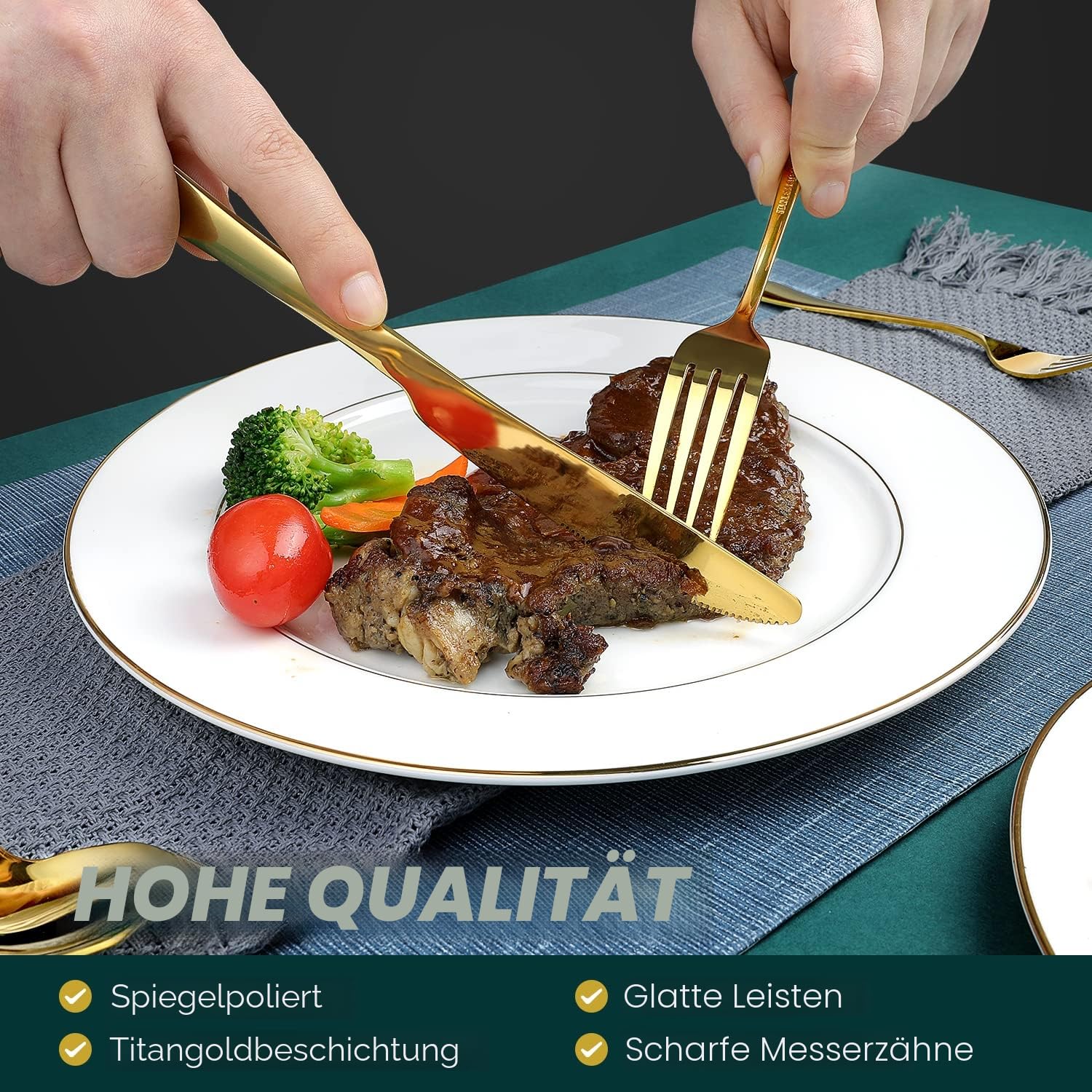 OGORI Besteck Set 6 Personen, 24 teilig Regenbogen Besteckset Hochglanzpoliert 18/10 Edelstahl Essbesteck Set mit Steakmesser, Gabel, Löffel, Teelöffel