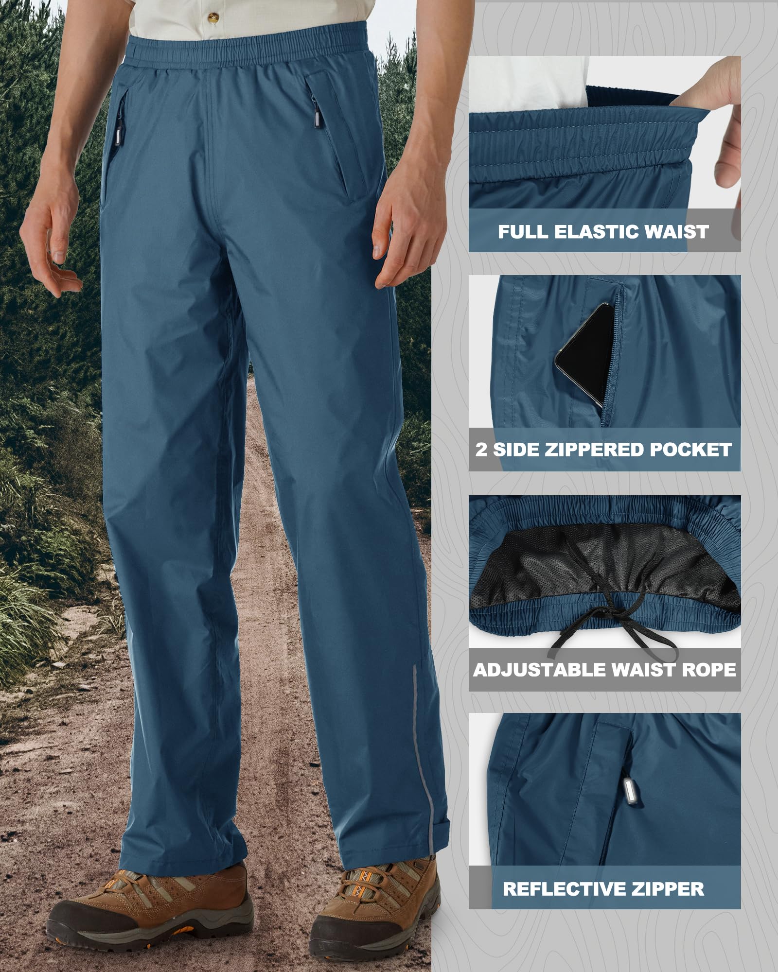 Outdoor Ventures Pantalon de pluie imperméable pour homme - Coupe-vent - Pliable - Pour la randonnée, le golf fishig