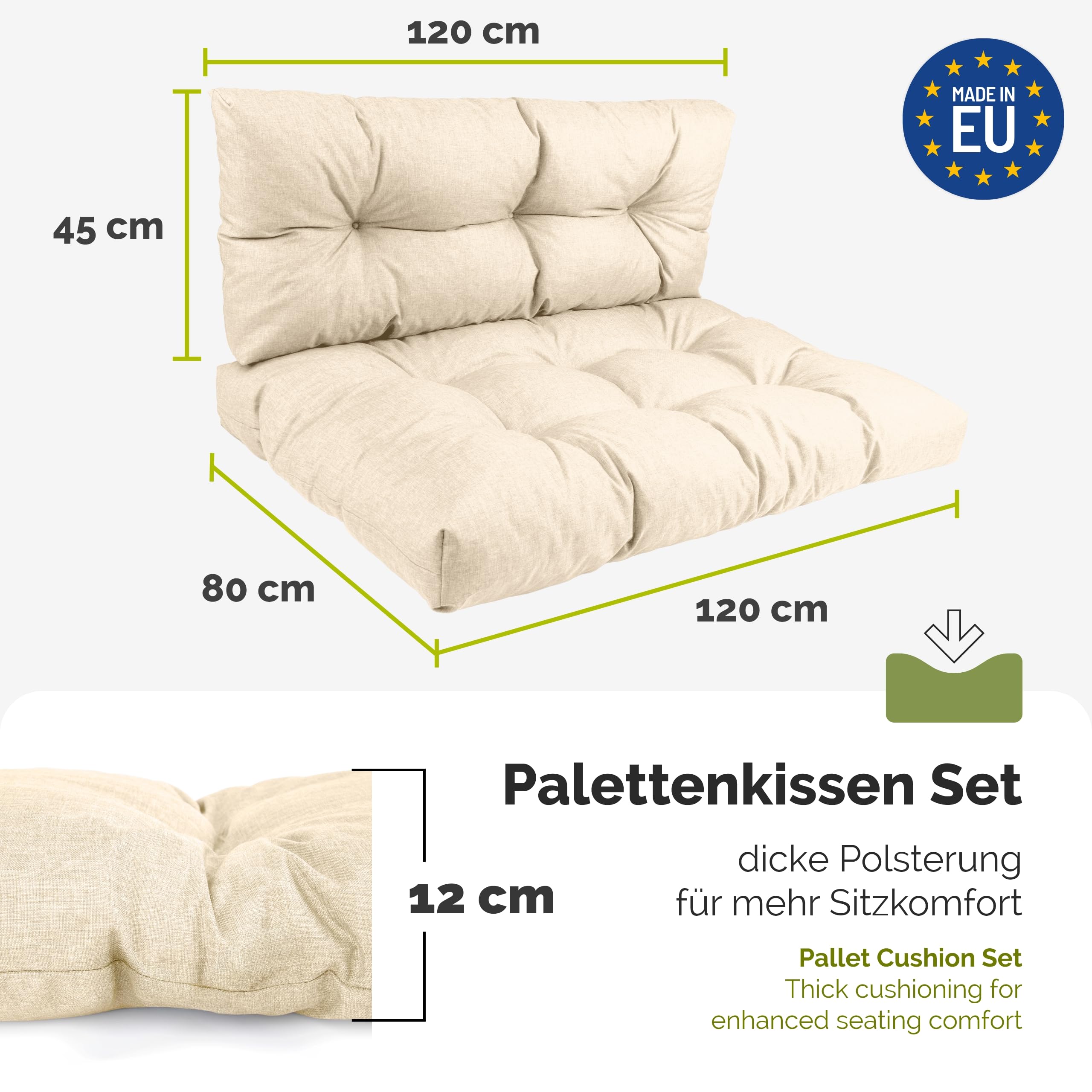Garronda Palettenkissen Set 2-teilig wasserabweisend GD-0252 Cappuccino