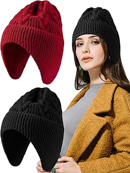 Amazon.com: Giegxin 2 Pcs Hats with Ear Flaps Winter Knit