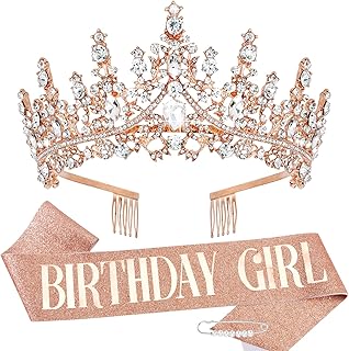 TOBATOBA Birthday Sash Birthday Crowns for Women Girls, Birthday Girl Sash and Tiara Set, Rose Gold Birthday Crown and Sash for Women, Princess Birthday Decorations for Girls Birthday Gifts for Girls