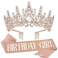 Vista 13 de TOBATOBA Banda de Cumpleaños Coronas de Cumpleaños para Mujeres Niñas, Decoraciones de Cumpleaños para Mujeres, Metal Diamante falso