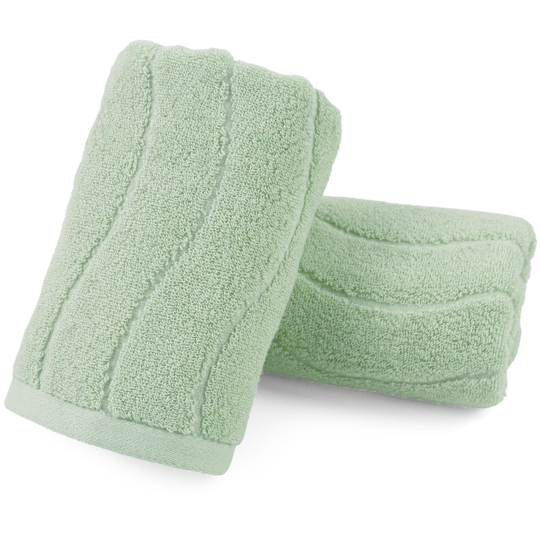 Hand Towels 2 Pack - Light Green Wavy Striped Bath Hand Towel for Bathroom, 100% Natural Cotton Soft Absorbent Decorative Towels, 13x29 Inches