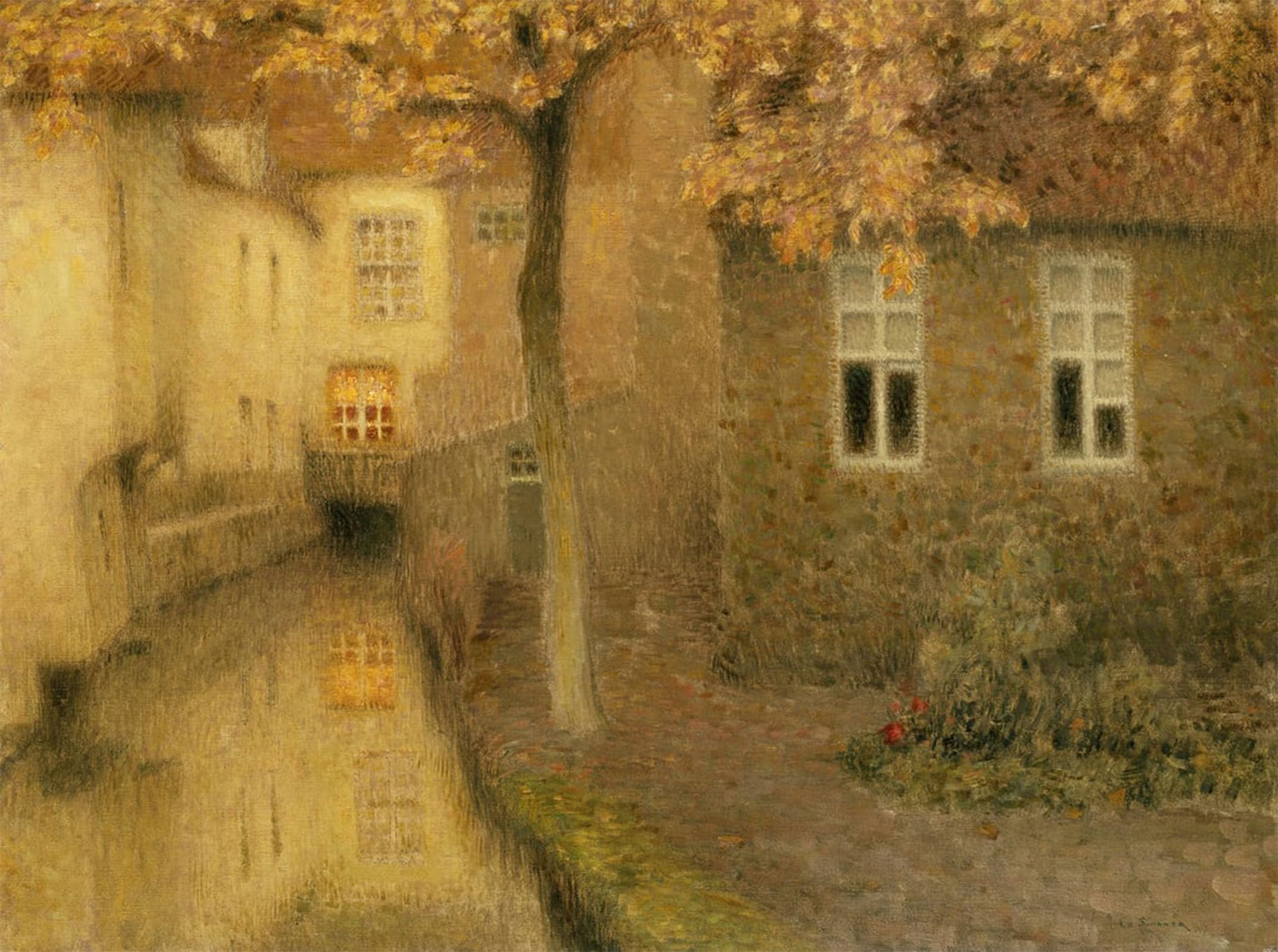 SERENDIPITP Retro Picture Poster Wall Art Pictures Painting a Canal in Bruges At Duskby by Henri Eugene Augustin Le Sidaner Wall Art Canvas Print for Wall Decor 60x90cm
