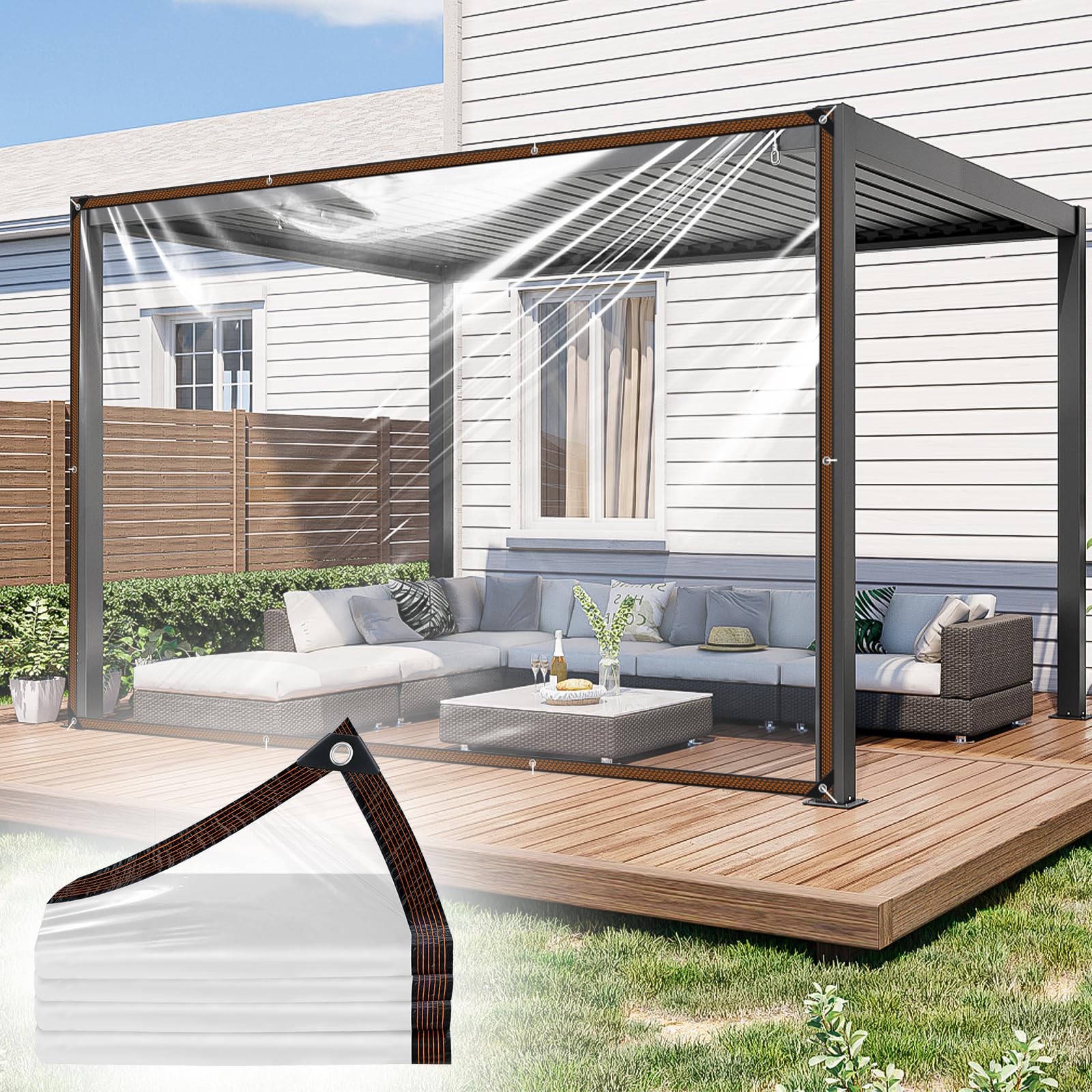 QOFLY 2x4m Abdeckplane Transparent Durchsichtig Plane Mit öSen | Zeltplane Wasserdicht Folie Balkon Abdeckung Gewebeplane StrapazierfäHige Wetterfeste Mehrzweck Autoplanen