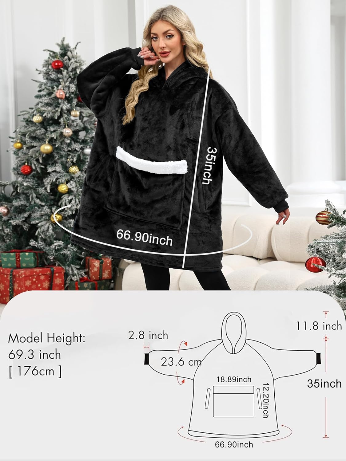 Wearable Blanket Hoodie Gifts for Women Men, Oversized Blanket Sweatshirt Cozy Fleece Blanket with Dog Giant Pocket - Image 5