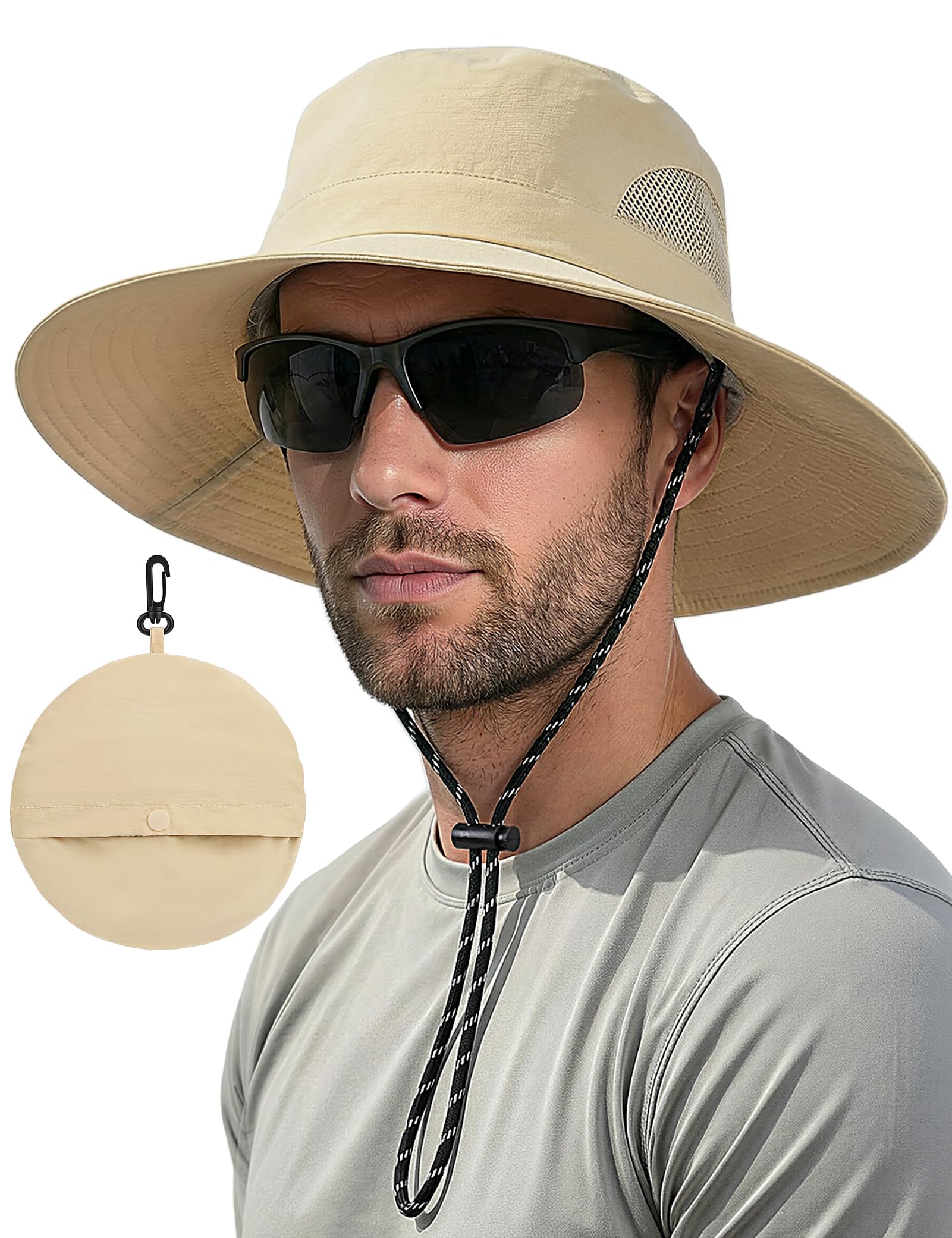 MELLIEX Chapeau Anti UV Homme Femme Large Bords Chapeau de Soleil Imperméable Respirant Pliable Boonie Hat pour Randonnée, Jardinage, Safari, Brouss - 1