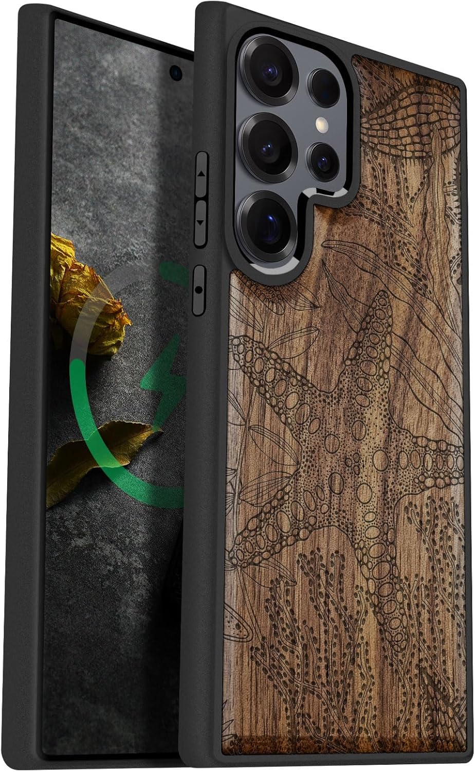 Carveit Magnetic Wooden Case for Samsung Galaxy S25 Ultra Case 2025, TPU Shockproof Cover & Wood Artisan Engraved, Compatible with MagSafe Wireless Chargers (Underwater Oasis) Walnut
