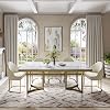 POVISON Dining Room Table Set for 6, Rectangular Marble Table with Chairs, Glossy White Tableop, Gold Stainless Steel Pedestal, with Beige Upholstered Leather Chairs (71'' Table + 6 Chairs)