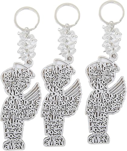 RBN Llavero de madera para bautizo, con 12 diamantes, diseño de ángel, para niños, con corte de madera, recuerdo de bautizo, recuerdo de fiesta de
