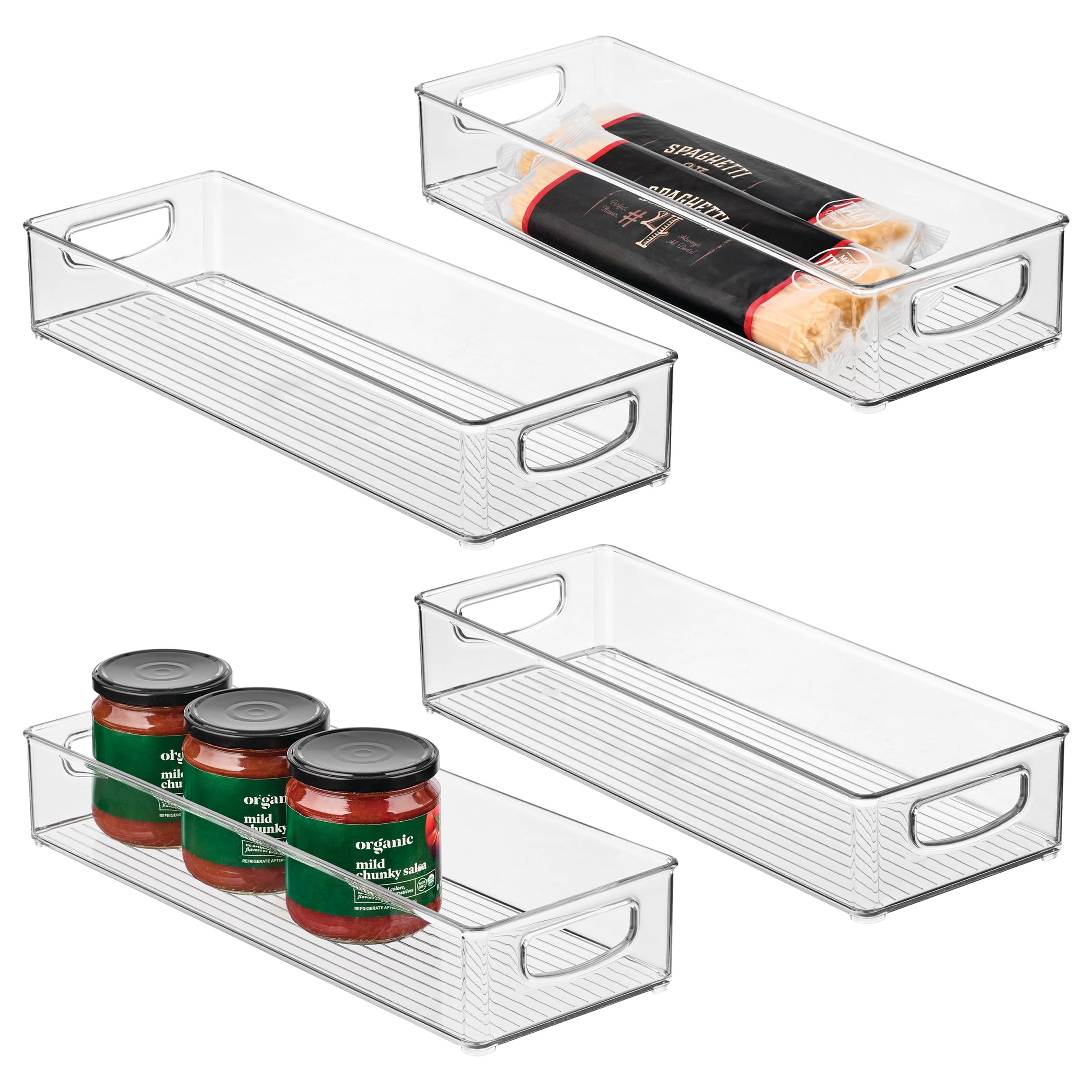 InterDesign iDesign - Contenedor apilable de plástico para despensa, organizador con asas para armarios o nevera, juego de 4, transparente