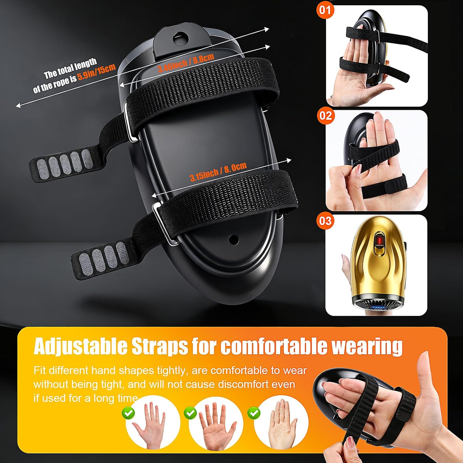 Professional Cordless Barber Massager, Gold | Adjustable Straps, 5 Modes, Handheld Vibrating Scalp
