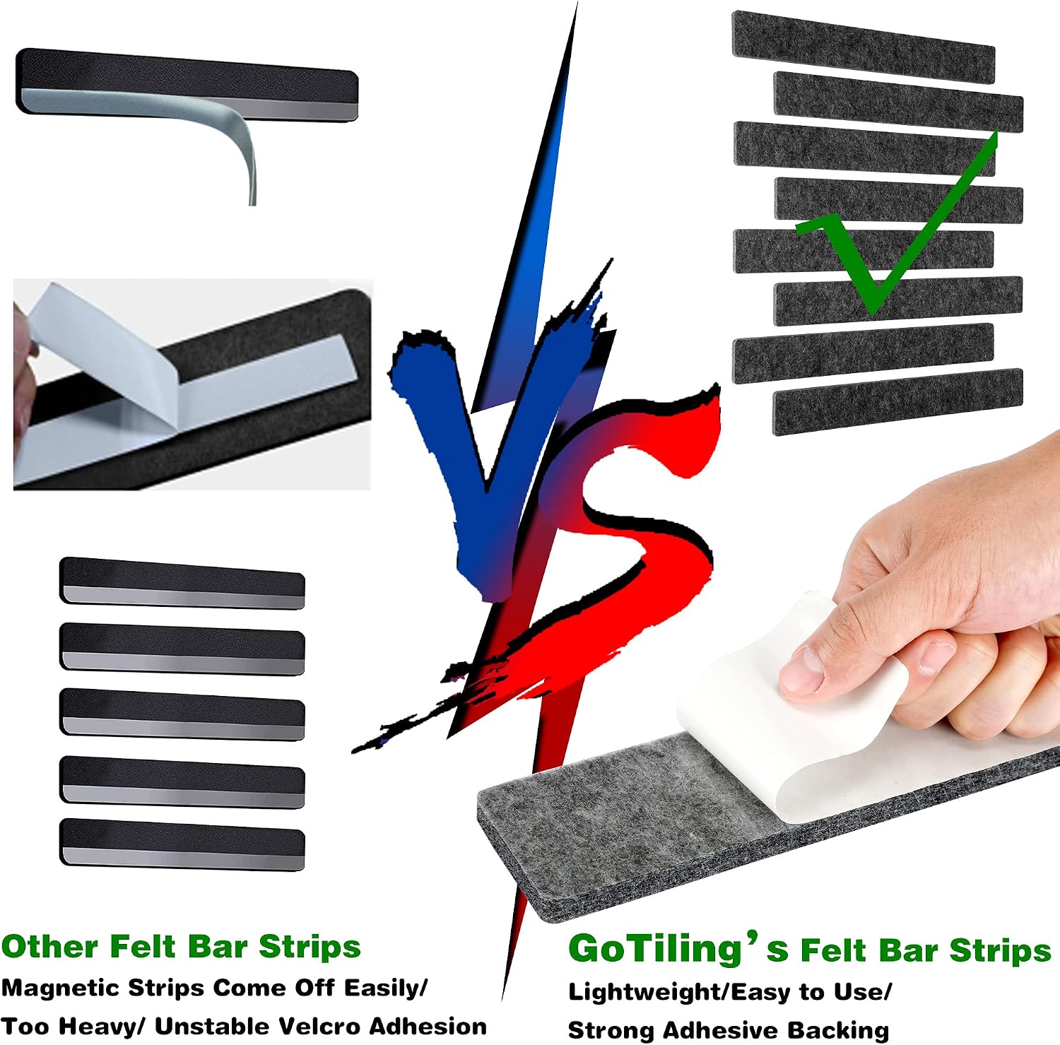 Cork Board for Walls - 8 Pack Felt Pin Board Bar Strips - Self-Adhesive Lightweight Bulletin Board - Cork Board for Office with 40 Push Pins No Damage for Wall image 3