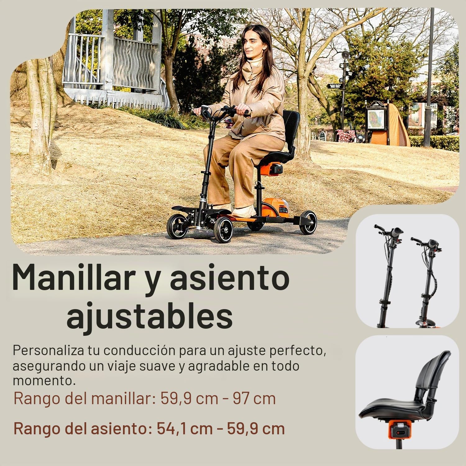 SuperHandy Scooter de Movilidad Passport Pro - Estructura Plegable de Aluminio, 4 Ruedas, Incluye 2 Baterías de Litio-Ion de 48V 2Ah y Cargador, Soporta hasta 150kg [Patente Pendiente]