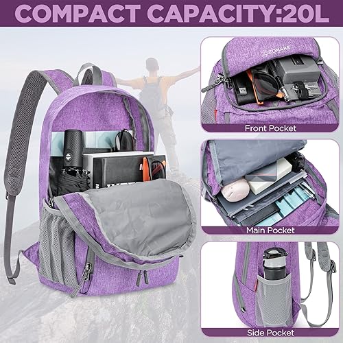 Miniatura 3 de ZOMAKE Mochila plegable ultraligera de 20 litros, mochila plegable pequeña, resistente al agua, mochila plegable para mujeres y hombres (morado
