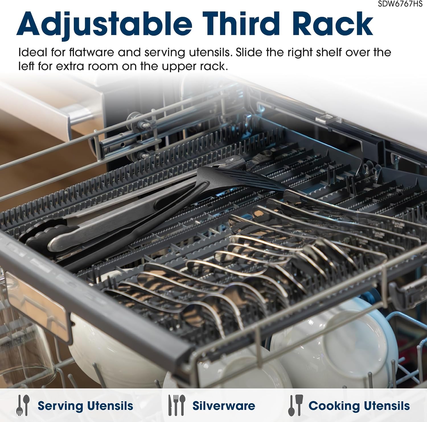 SHARP SDW6767HS Smart Dishwasher Works with Alexa. Includes LED Interior lights, Stainless Steel interior, Heated Dry with Fan Assist, Wash Zone cleans half load on either rack, Adjustable Third Rack