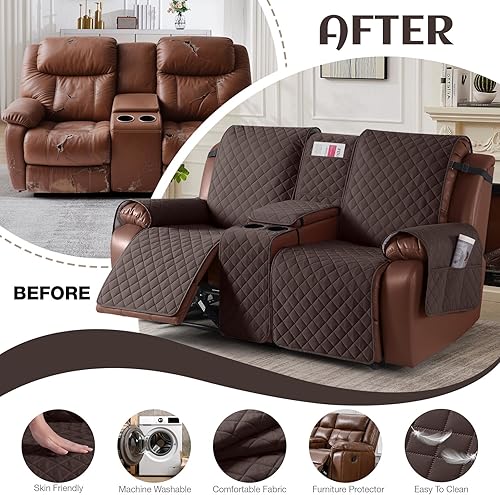 Miniatura 4 de KinCam Funda de sofá reclinable 100% impermeable con consola, fundas antideslizantes para sofá reclinable de 2 asientos, funda de sofá reclinable,