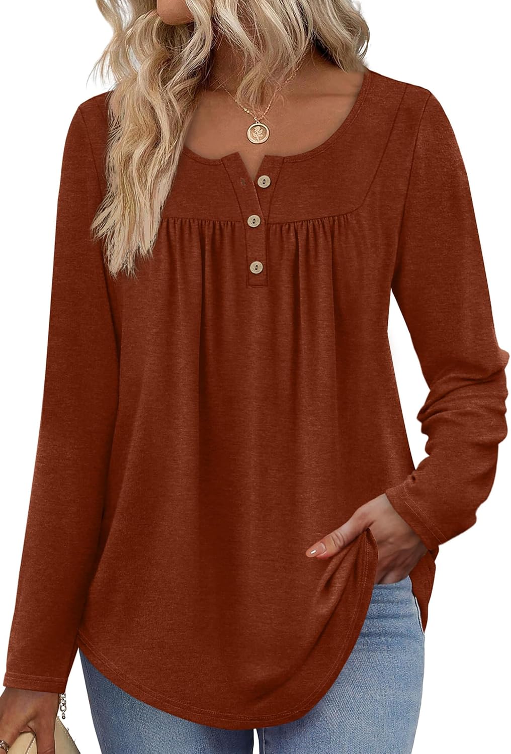 WIHOLL Long Sleeve Shirts for Women Fall Outfits 2025 Crewneck Casual Tunic Tops Trendy Blouses Fashion Clothing - Image 2