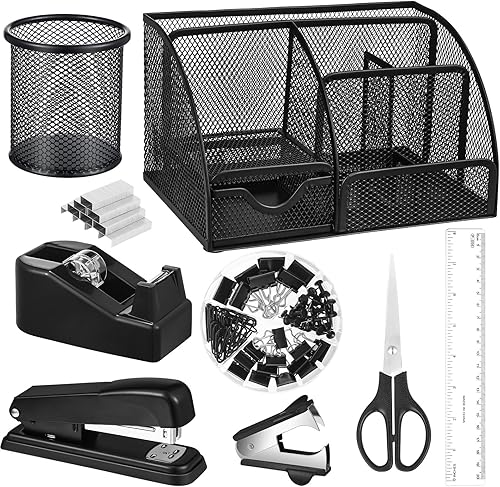 Organizador de escritorio negro y accesorios, kit de suministros de oficina para asccesorios de escritorio negro, incluye organizador de escritorio