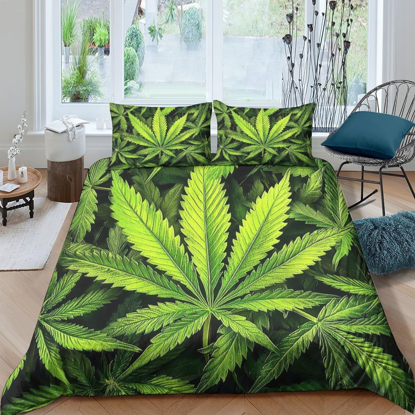 Ctjqhvkz Style-5 3D Printed Cannabis Leaf Fitted Sheet Microfiber Anti-Slip Bed Cover For Bedroom Dorm Room Easy Care Green Decor Single（135X200cm）